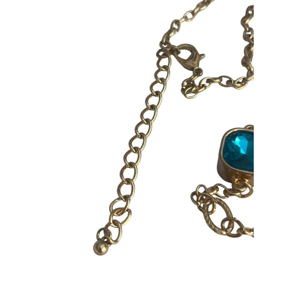 Gold Tone Chain Necklace Glass Stations Reversible Blue Pink Double Layer Adj 44 - Picture 5 of 5